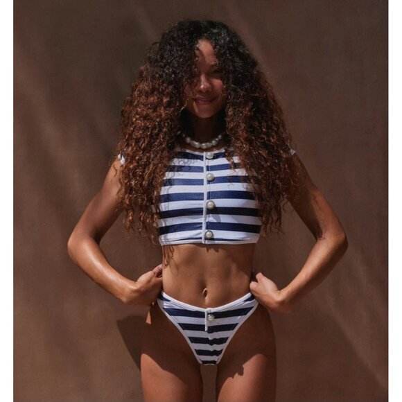 SAME Los Angeles Top Swim Womens The Grace Striped Size Xsmall - Picture 2 of 10